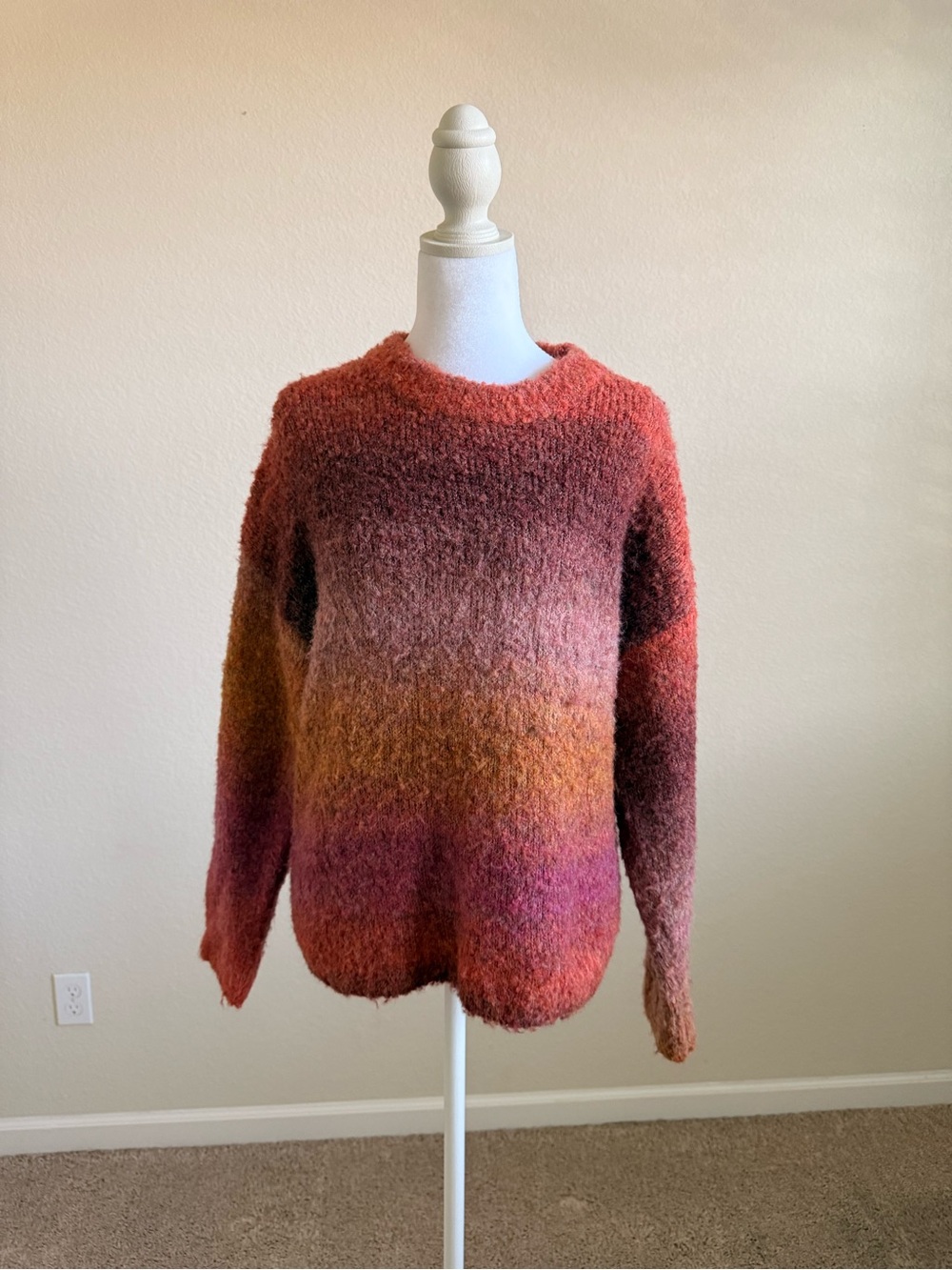Urban Outfitters Striped Ombre Crewneck Sweater Rust, Orange & Pink Blend Small